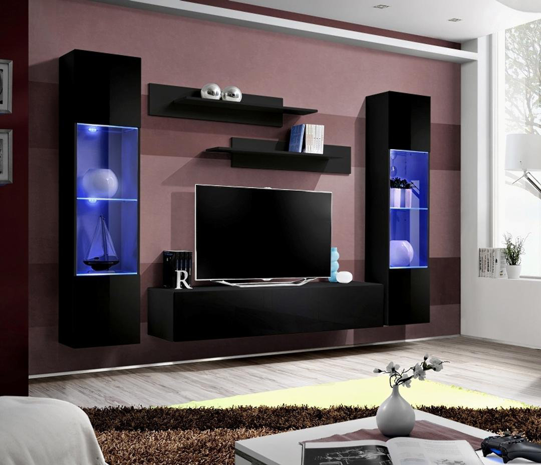Fly A3 Black Entertainment Wall Set 260cm - Sleek LED-Lit System for Contemporary Media Displays