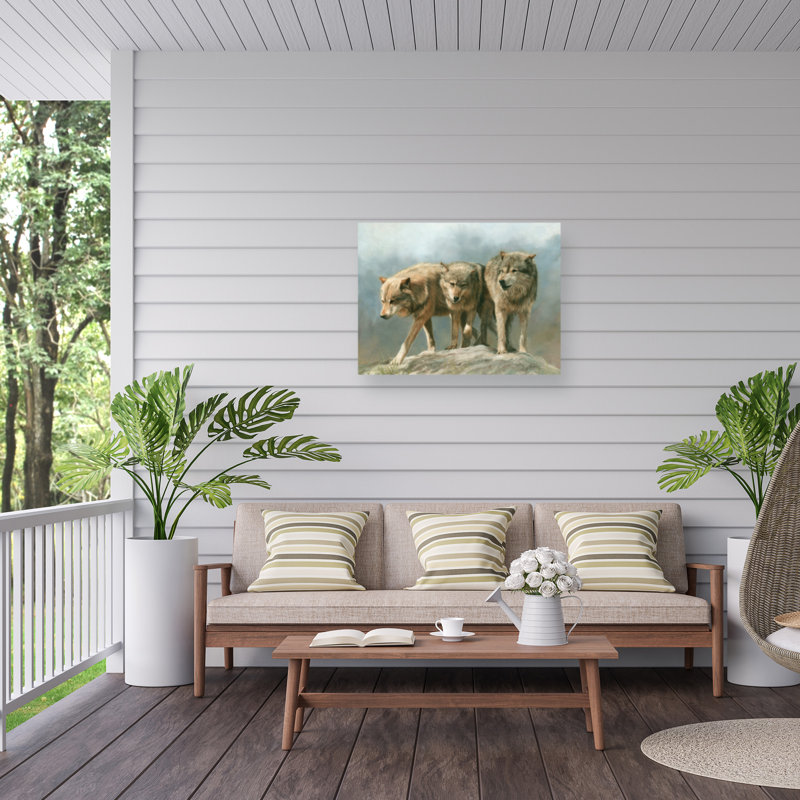 David Stribbling Three Wolves Outdoor  Canvas, 35" H x 47" W