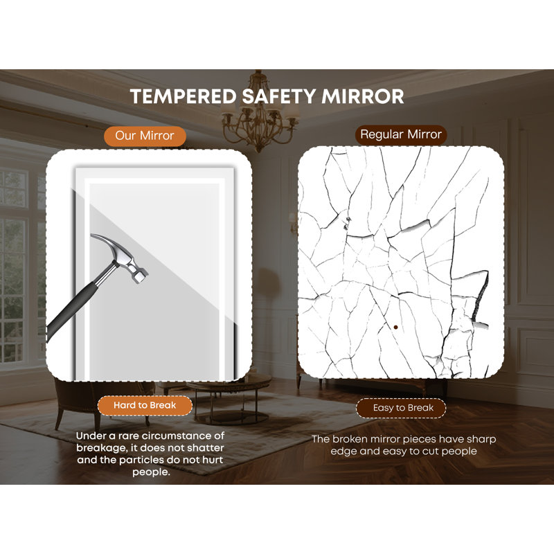 Oakleaf Tempered Glass LED Full Length Mirror – Touch Control, 3-in-1 Freestanding / Leaning / Wall-Mounted, 71" x 28", Black