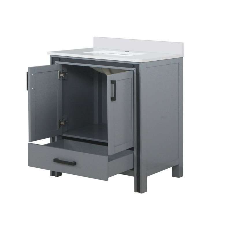 Meuble-lavabo avec comptoir en quartz blanc, Gris foncé