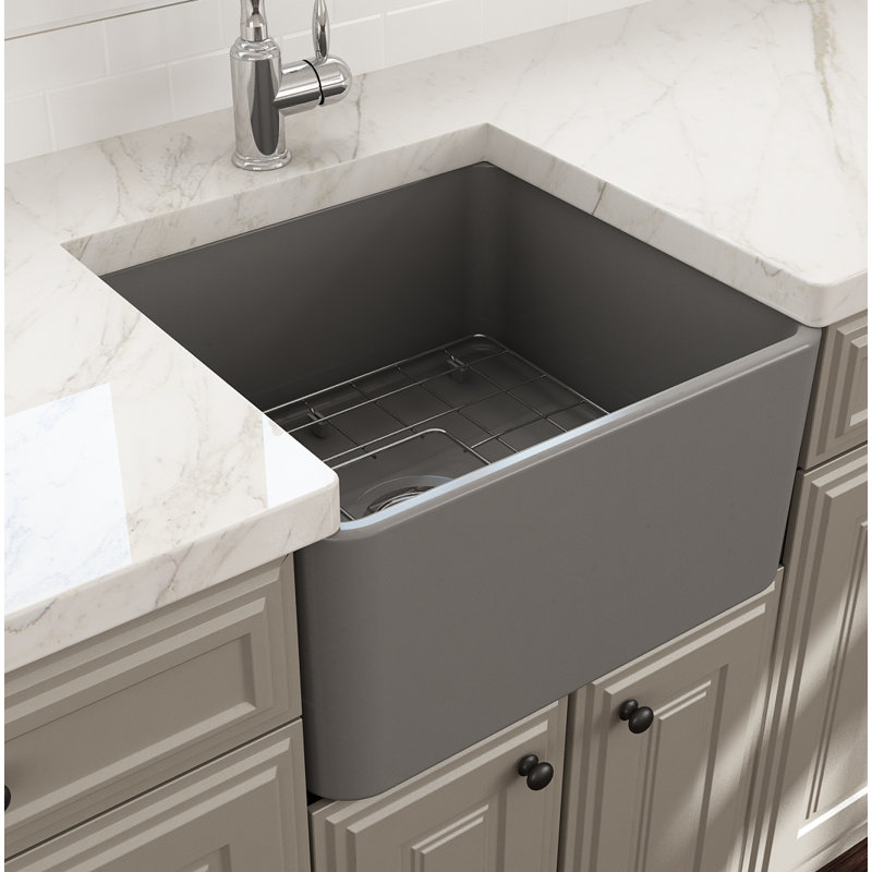 20 in. L Farmhouse Kitchen Sink, Matte Gray
