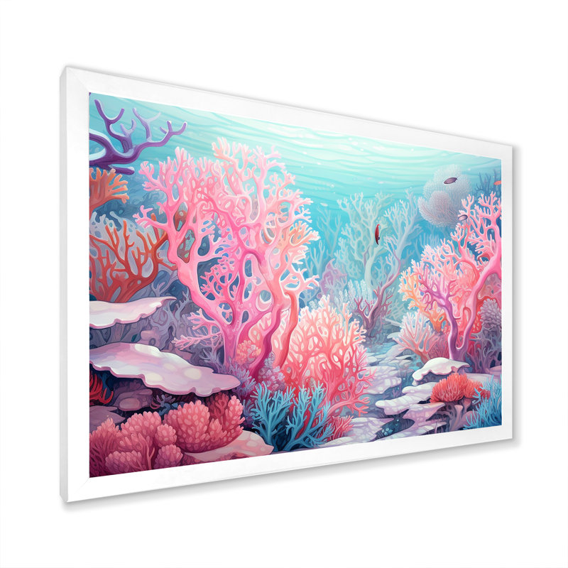 Corail, gorgonacées, monde marin sur toile, H 34 po x l 44 po x P 1,5 po, Cadre photo blanc