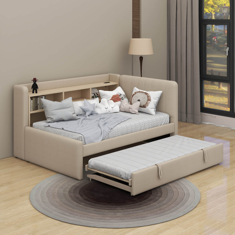 Lit de jour simple rembourré avec couchette, Beige