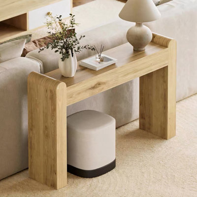 Modern-style solid wood console table.