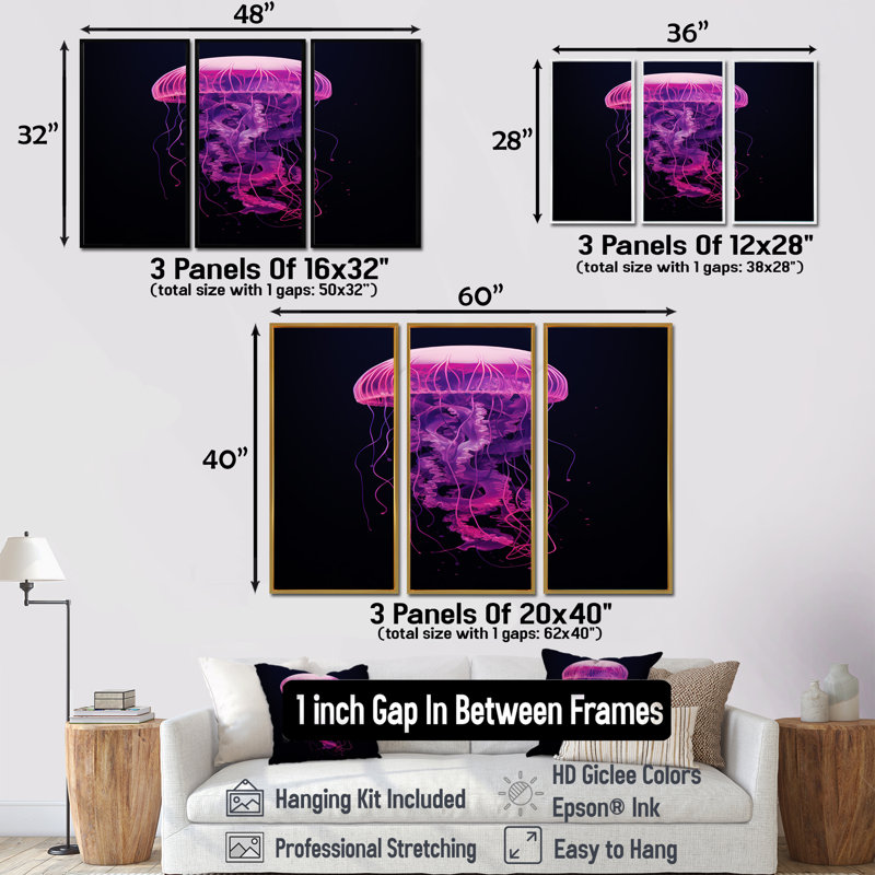 «Rimmer - Jellyfish», ensemble de reproduction d'art mural, Cadre flottant noir, H 28 po x l 36 po x P 1 po