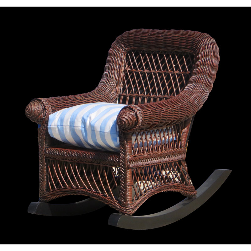 Kid's Rocking Chair with Cushion, Brownwash, Blue Stripe