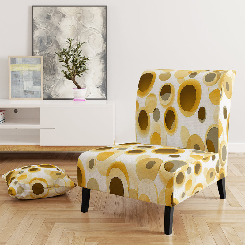 Motif artistique à fantaisie à pois - Fauteuil de chambre rembourré moderne, fauteuil d'appoint à pois, Jaune
