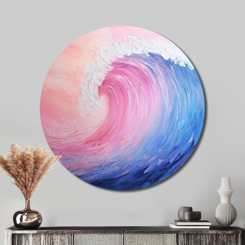 «Coastal Rainbow Wave Energy», art mural rond en métal rose, H 16 po x l 16 po