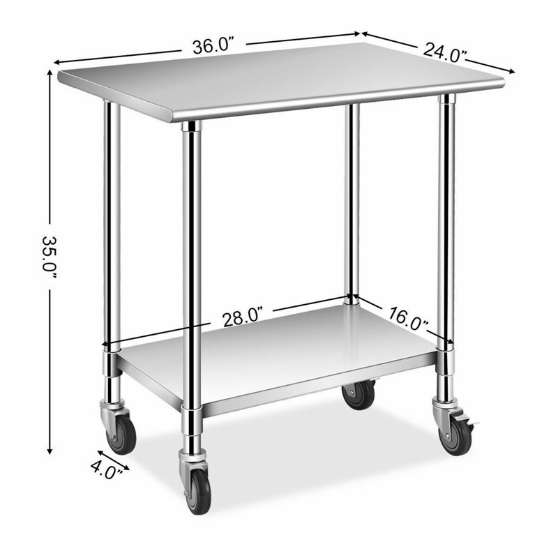 Clihome Stainless Steel 24.3'' L x 36.48'' W x 35.5'' H Prep Station, 35.5" H x 36" W x 24" D