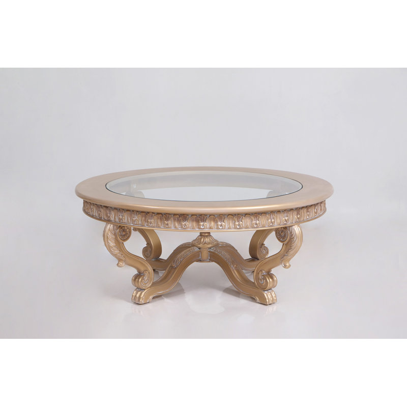 Glass Coffee Table, 20" H x 47" W x 47" D, Black/Antique Dark Gold