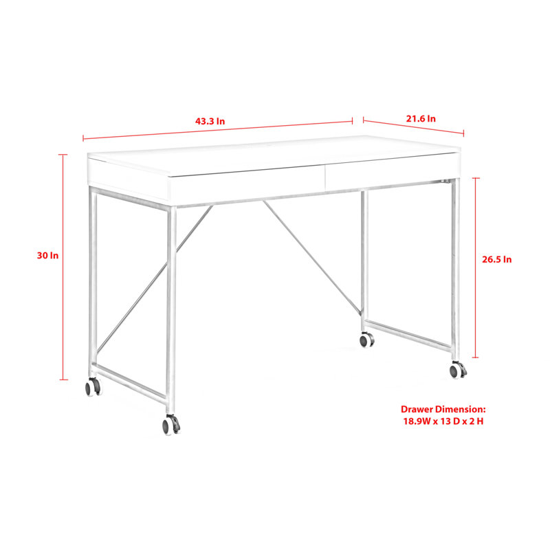 Bureau avec rangement supérieur et roulettes, Noir