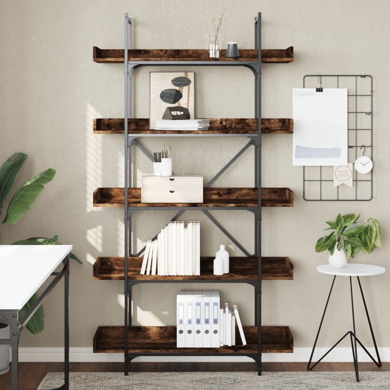Yasiel Bookcase, Smoked Oak, (5 Shelves) 71.10" H x 39.40” W x 13”D