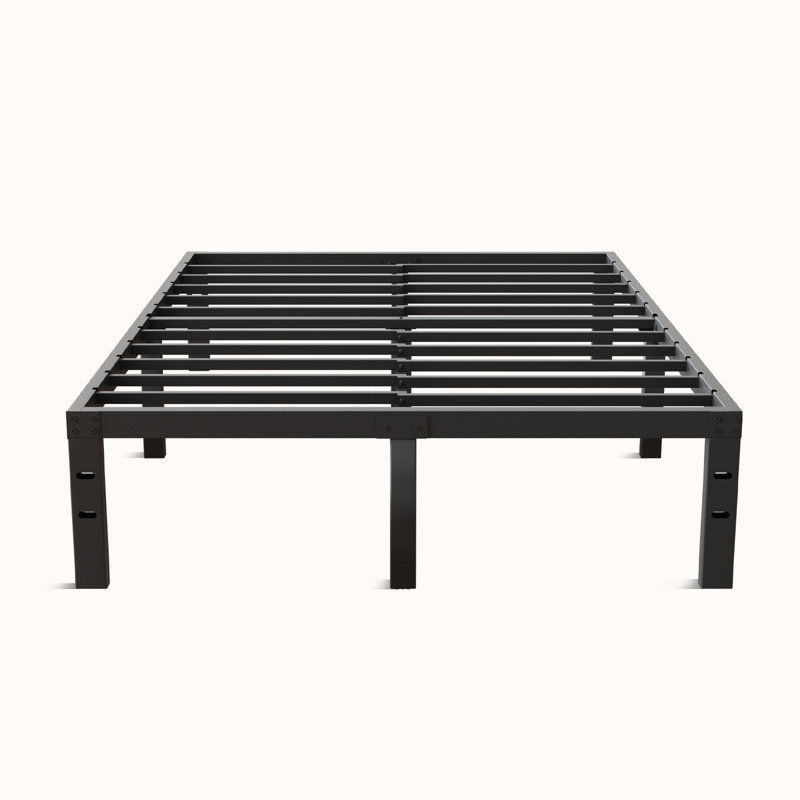 Base de lit plateforme en métal avec support de lattes en acier robuste, aucun sommier requis, 16", Noir, Grand lit
