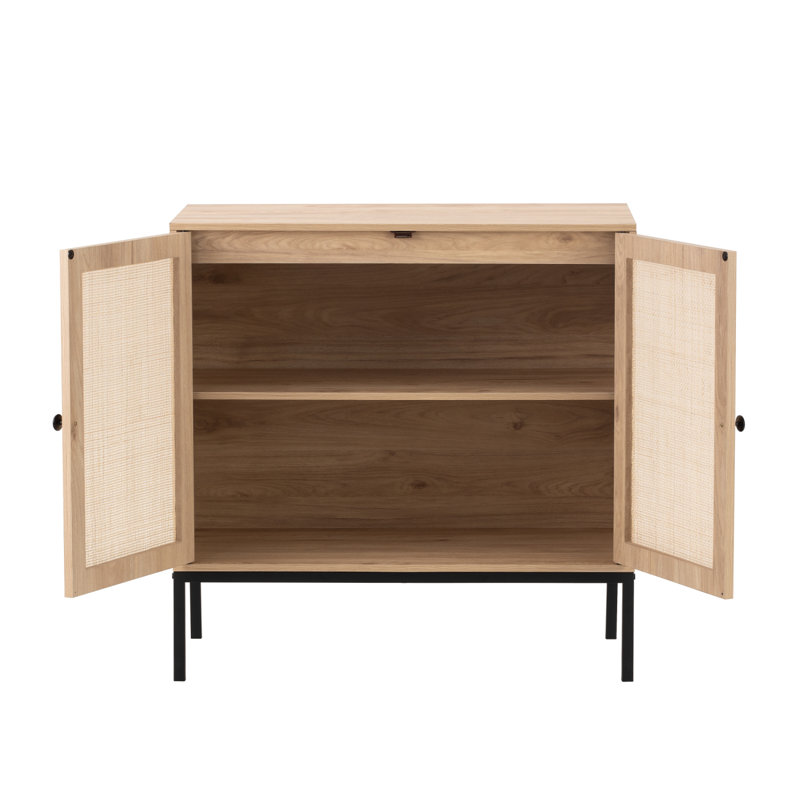 Set of 2 Rolland A Console Table Side Table with Rattan Door Buffet Cabinet Sideboard Cabinet