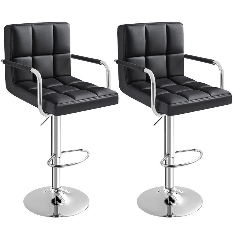 Brychan Swivel Upholstered Adjustable Height Counter Stool with Metal Frame, Black PU