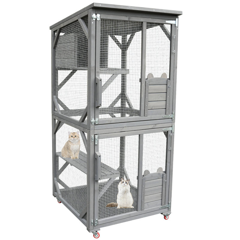 Bois - 2 niveaux avec aire de repos douce et (31,5 po x 36,6 po 71 po, roues intérieures semi-fermées avec cage intérieure grise (l 31,5 po x l 36,6 po x H 71 po)