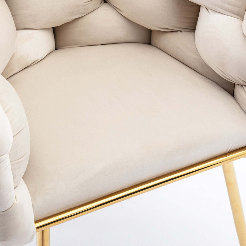 16.9'' H Velvet Upholstered Armchair, Beige, 2