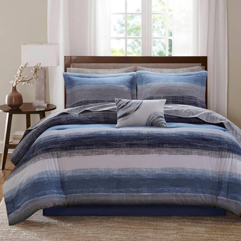 9-Piece Queen 9 Piece Comforter Set with Cotton Bed Sheets,Navy