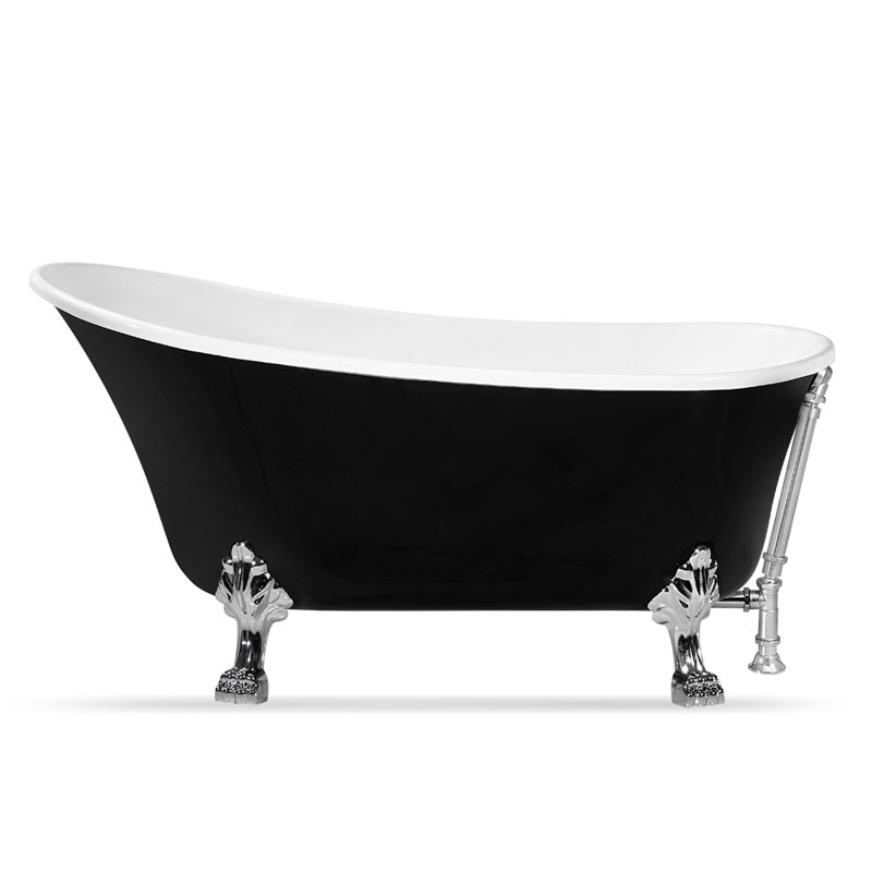 67" Streamline Clawfoot Soaking Acrylic Bathtub, Polished Chrome, Polished Chrome