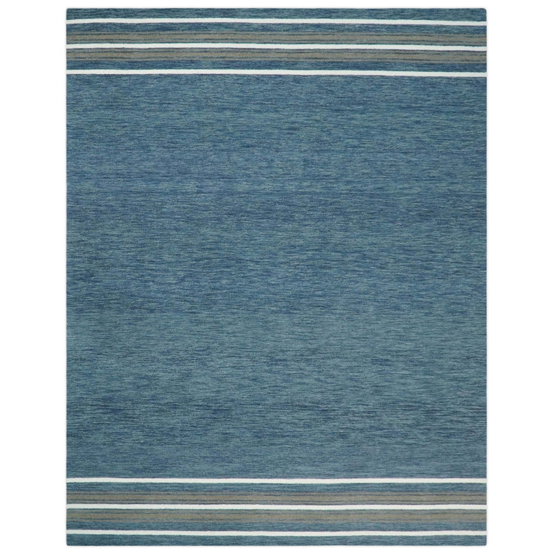 TAPIS BLEU MODERNE À LA MAIN, Rectangle 5 pi x 8 pi