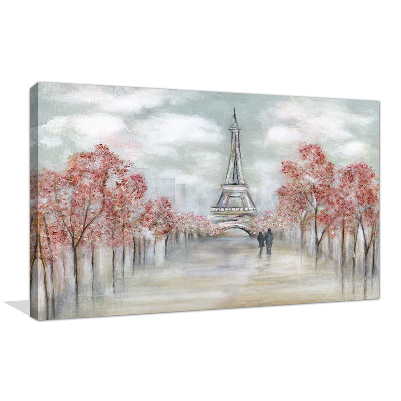 Paris au printemps par - Peinture, Toile tendue, H 18 po x l 30 po x P 1 po