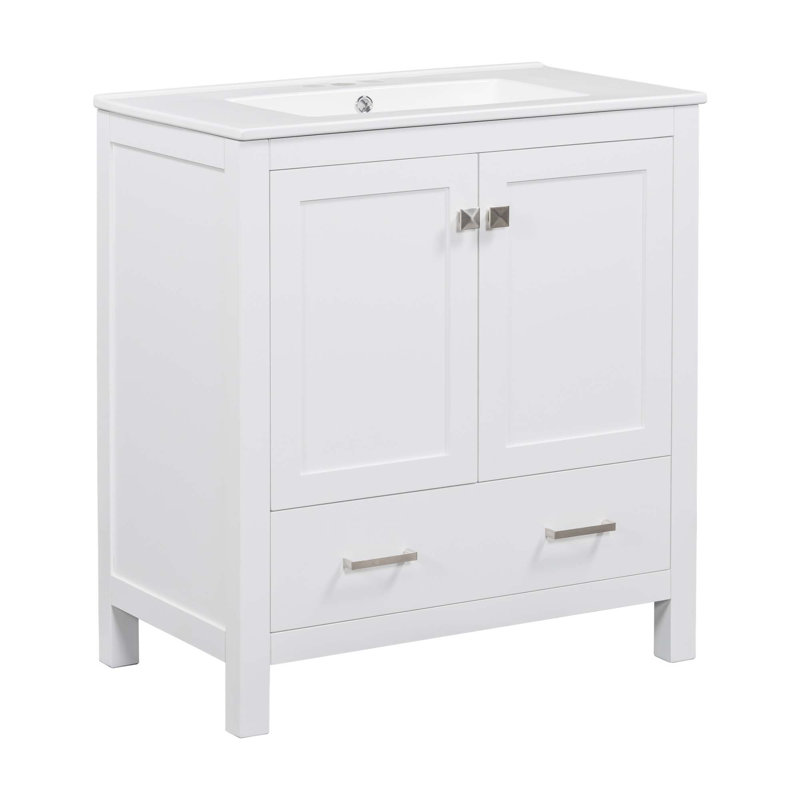 Ensemble de meuble-lavabo moderne avec lavabos doubles et options de rangement polyvalentes, Blanc