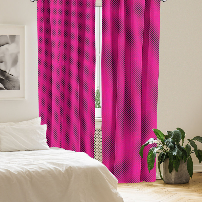 Bungalow Rose Hot Pink 4-Panel Curtains, Pop Art Inspired Dots, Hot Pink Black, 56"W x 84"L