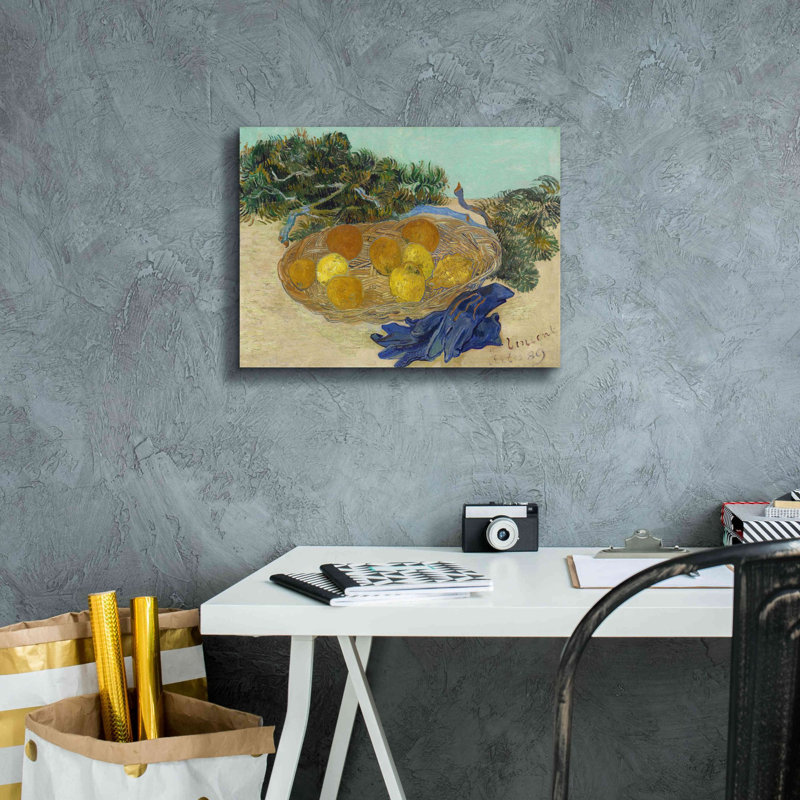 «Nature morte d'oranges et de citrons avec des gants bleus» par Vincent Van Gogh, estampe numérique sur toile