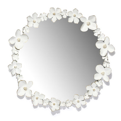Handcrafted Floral Round Wall Mirror Decorative Metal Frame Home Accent 34"H