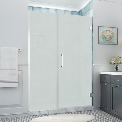 Belmore XL 58.25 - 59.25 in. x 80 in. Frameless Hinged Shower Door with Ultra-Bright Frosted Glass