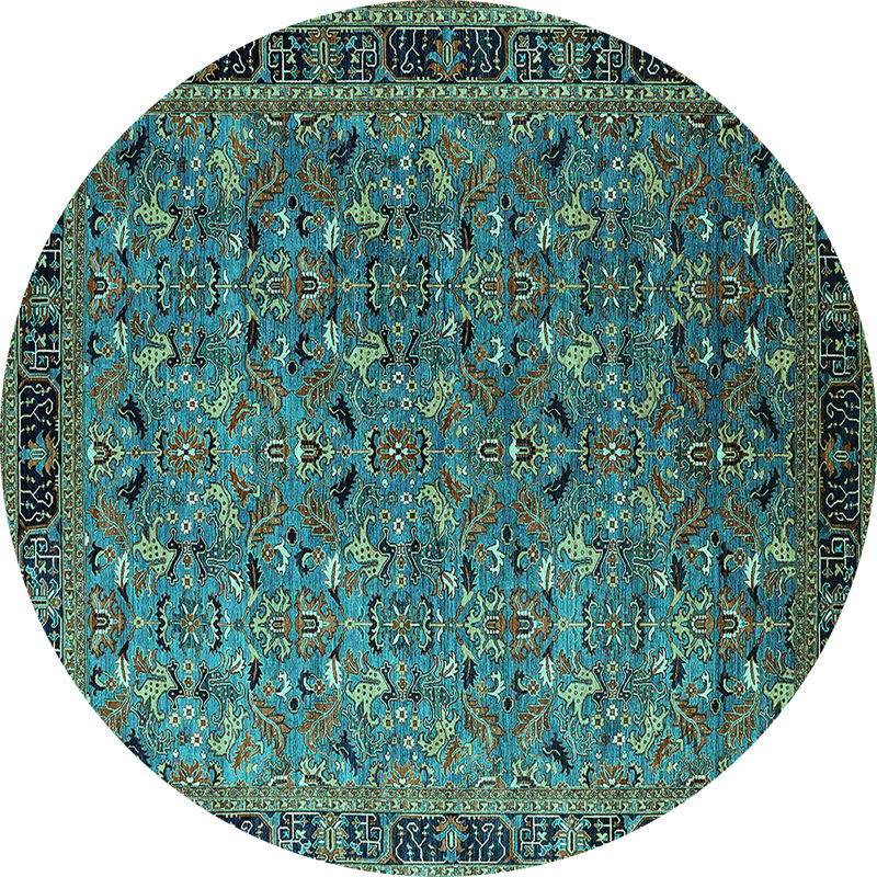 Tapis bleu sarcelle tissé à la machine, Rond 7 pi
