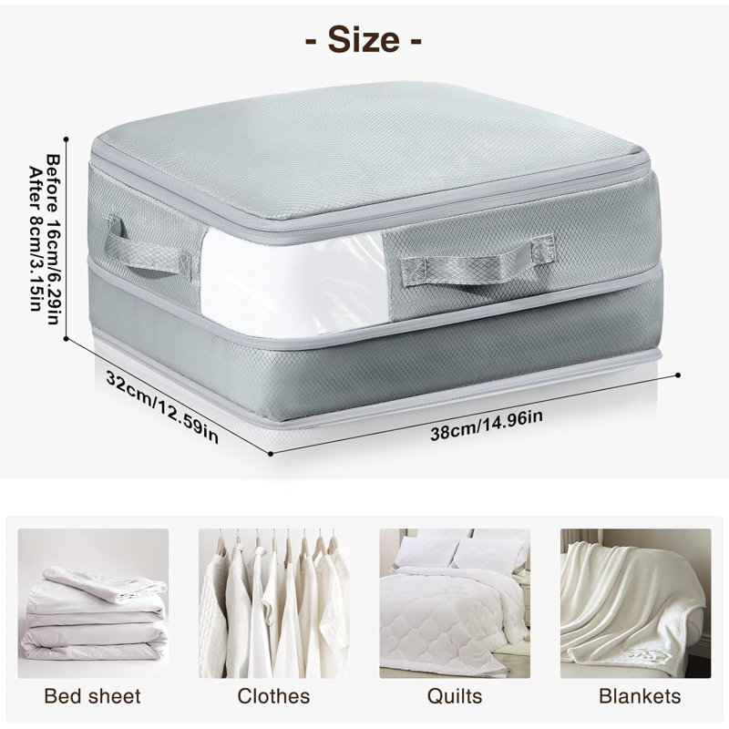 Clothes Storage Bag 6 Pack, 19L Compression Storage Bags,Storage Organizer With Window Handle, Space Saver Storage Bags With Zipper, Grey