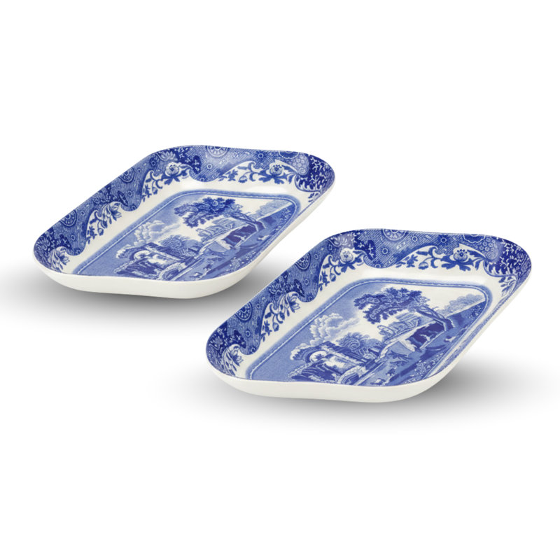 Plats de cornichon italien bleu Spode, ensemble de 2 - Bordure campagne et volutes