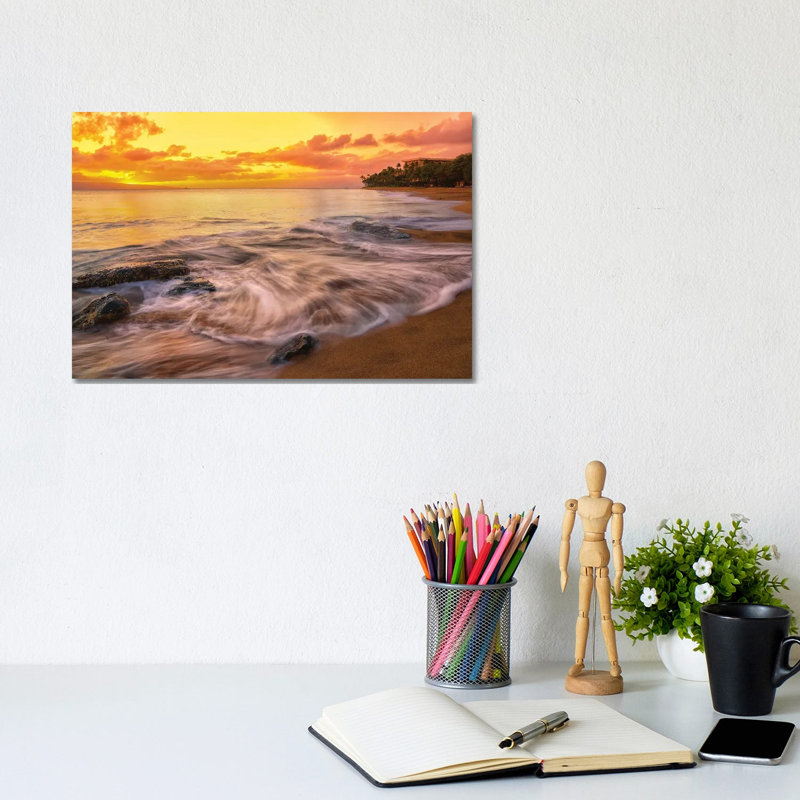 Calming Waves With A Sunset by Jonathan Ross Photography - Wrapped Canvas Print, 20.32 cm H x 30.48 cm W
