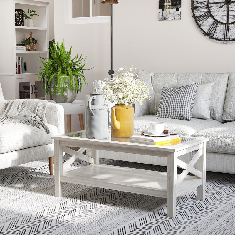 Table basse de style campagnard HOMcom, Chêne blanc