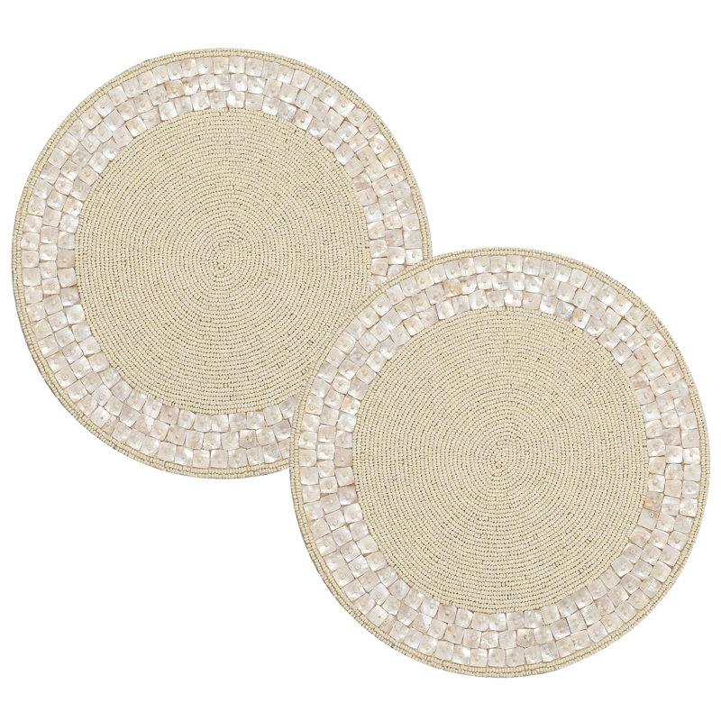 Ensembles de table ronds ivoire de 33 cm (13 po) ornés de perles, lot de 2