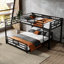 Lit superposé simple au dessus d'un lit double en L en forme de L, noir-1825453518