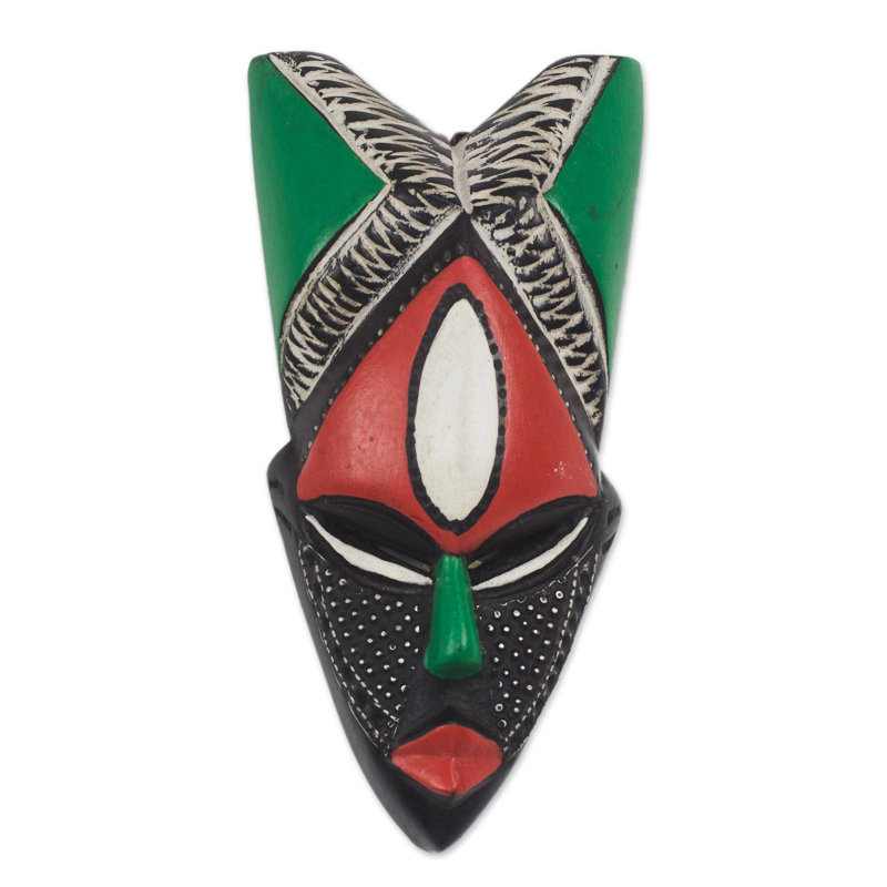 Décoration murale masque de bois africain cornes de papillons