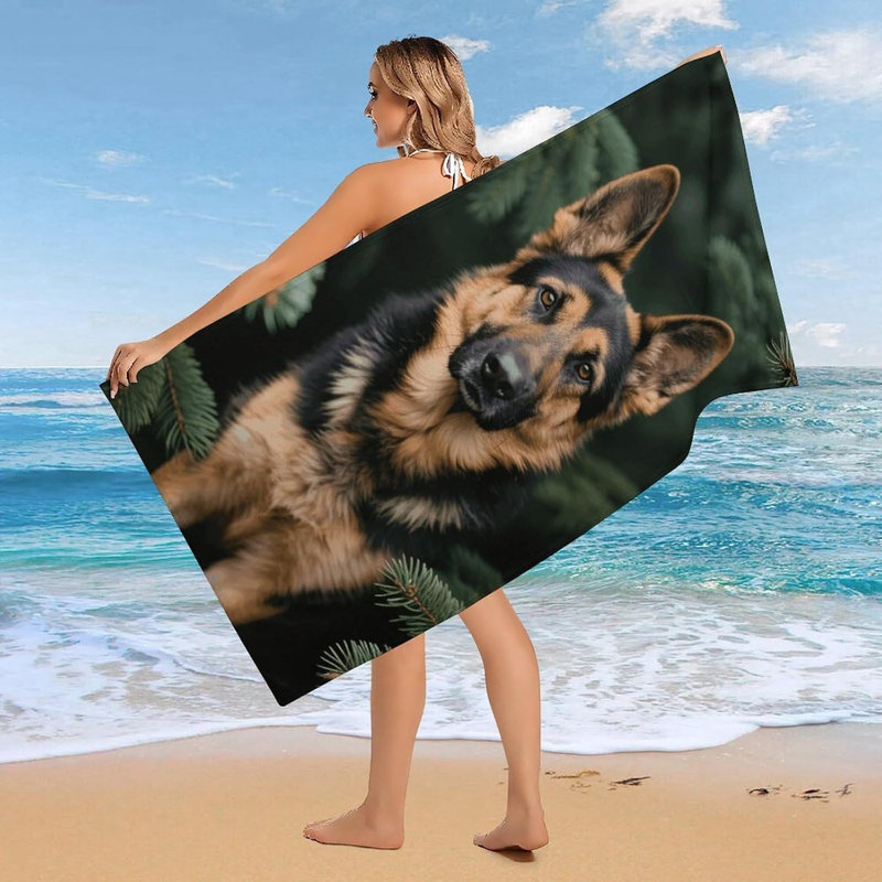 Serviette de plage berger allemand en microfibre à séchage rapide, 36 x 72 po
