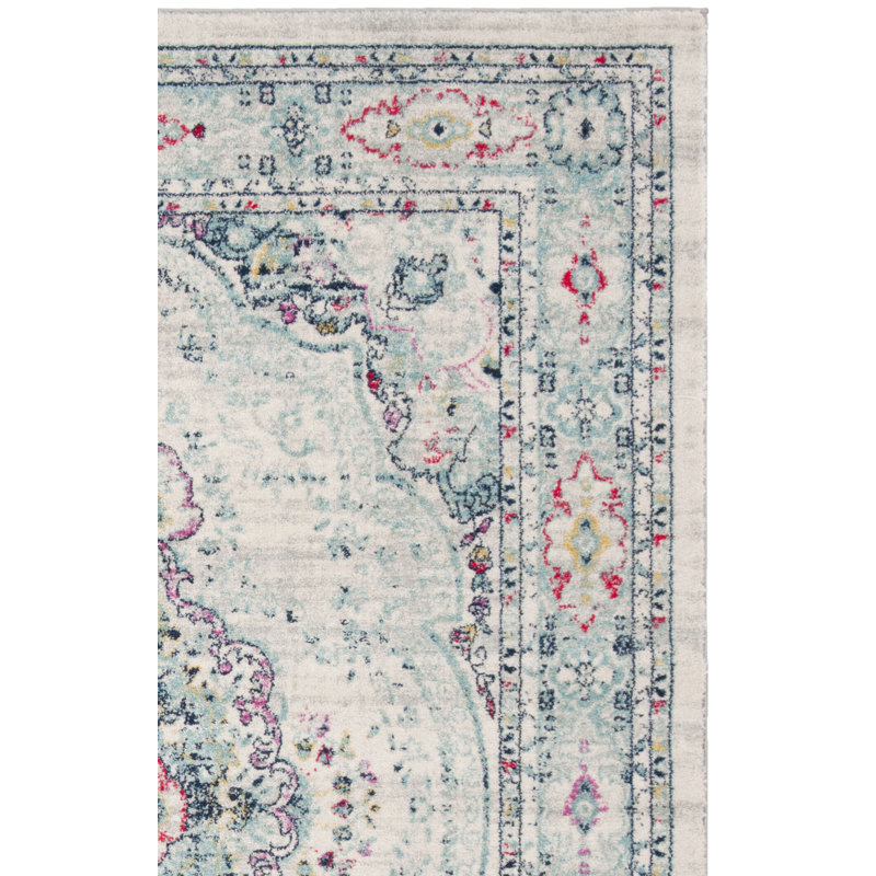 Christa Southwestern Light Gray/Fuchsia Area Rug, Rectangle 4' x 6'
