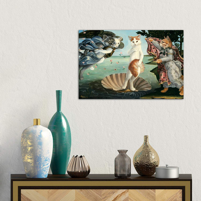 «Kitty On The Half Shell» - Impression, H 18 po x l 26 po x P 1,5 po, Toile tendue