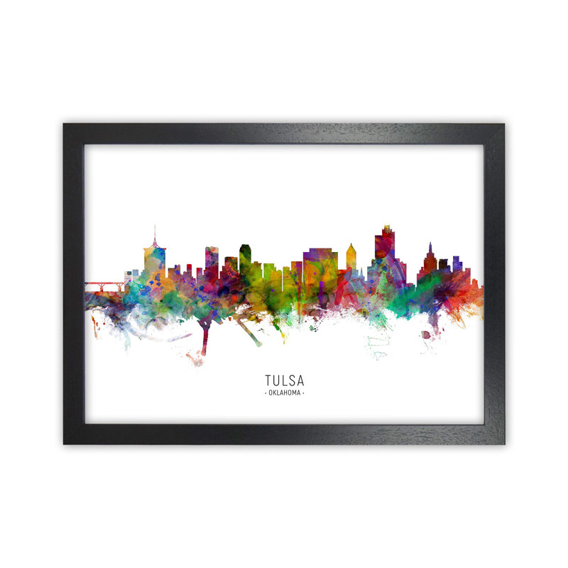 Tulsa Oklahoma Skyline by Michael Tompsett - Print, Black Framed, 25cm H x 34cm W x 3cm D