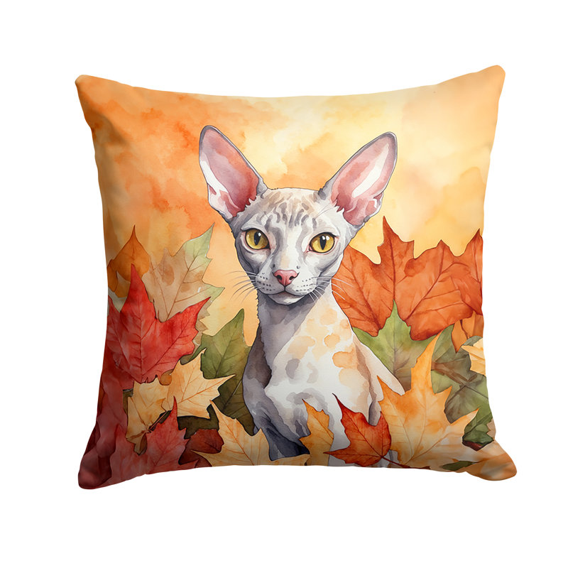 Cornish Rex Cat in Fall Leaves Throw Pillow, Square 14"