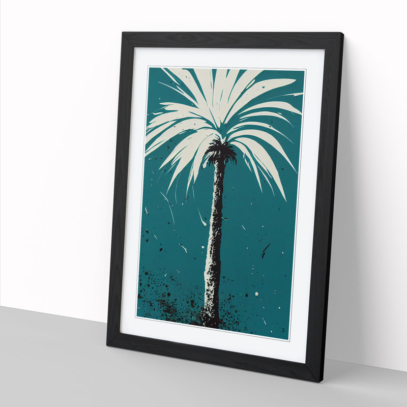 Palm Tree Splatter - Single Picture Frame Painting, 34cm H x 25cm W x 2cm D, Oak