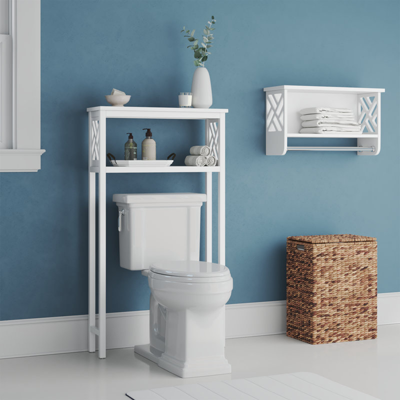Lund Wooden Bath Set With 1 Over The Toilet Shelf And 1 Wall Mounted Bath Shelf With Storage