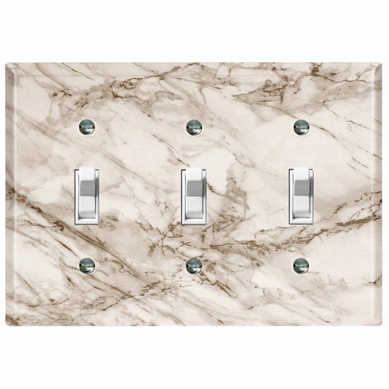 Patterned 3 - Gang Toggle Light Switch Standard Wall Plate, Beige/White