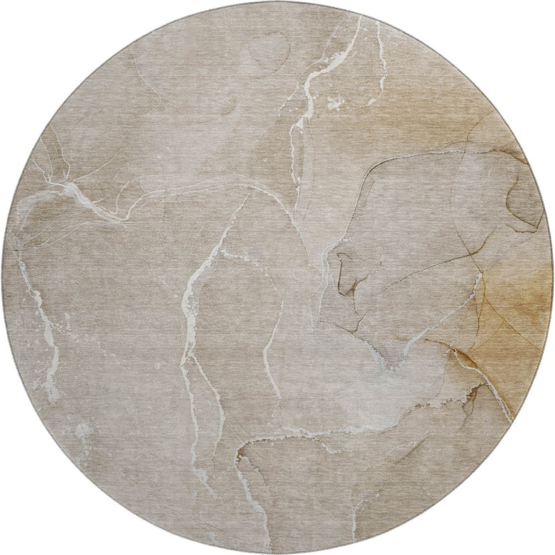 Premium Machine Washable Cerrito AMF511 Beige 8' x 8' Round Rug, Rond 8 pi