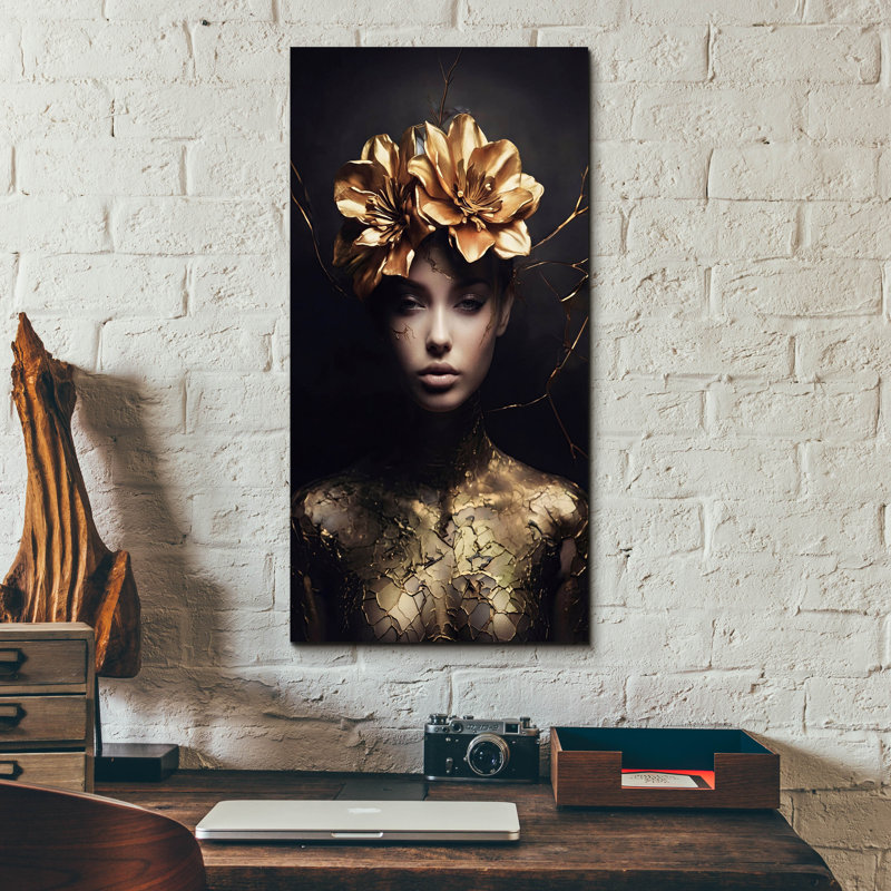 Art mural en verre épique «Gold Goddess» par Rich Monet, 12 po x 24 po, H 24 po x l 12 po