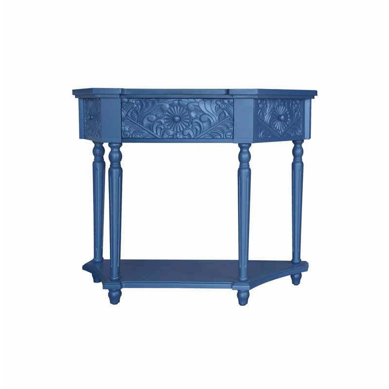 Élégante table de bout sculptée à 1 tiroir avec rangement, parfaite pour un décor campagnard moderne et pratique, Bleu