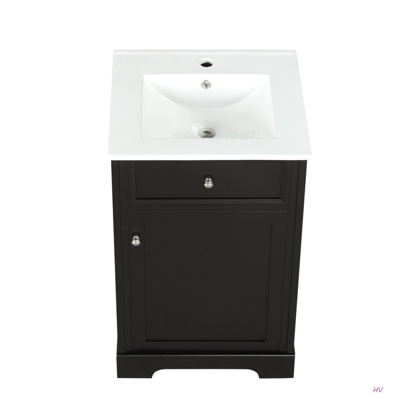 Meuble-lavabo de 20 po avec lavabo, armoire de salle de bain avec porte à fermeture douce, support de rangement et tablette réglable